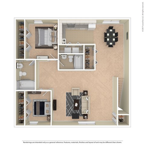 Floor plan for 2 beds, 2 baths, 1011 sqft